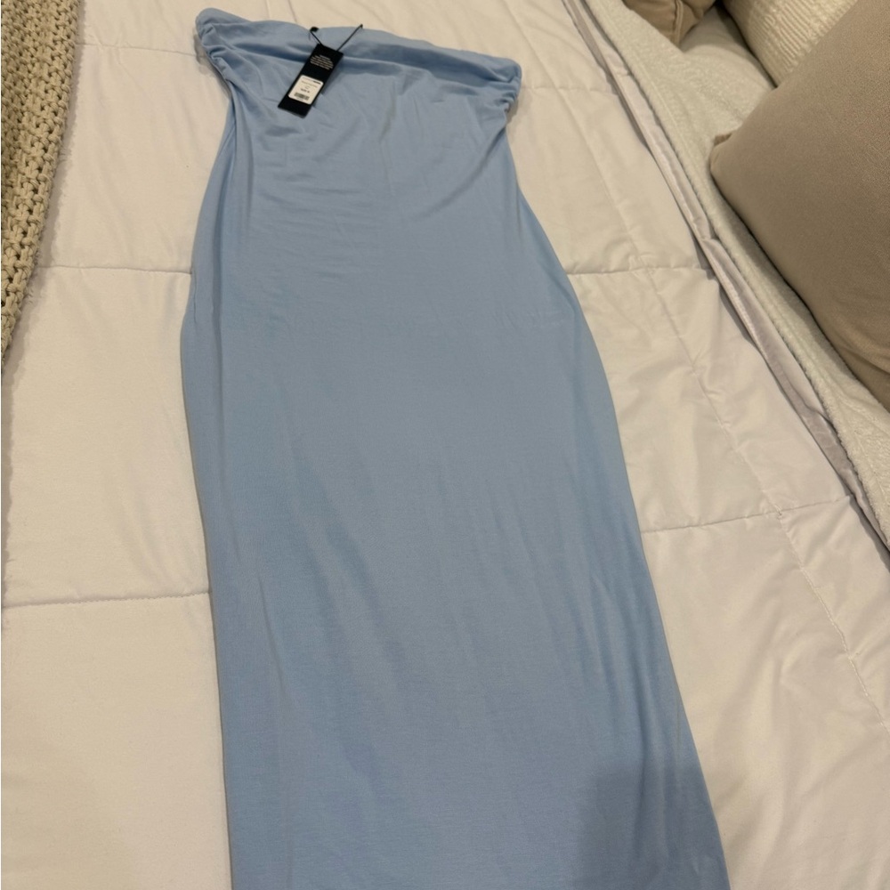Fashion Nova Blue Ribbed One Shoulder Sheath Dress